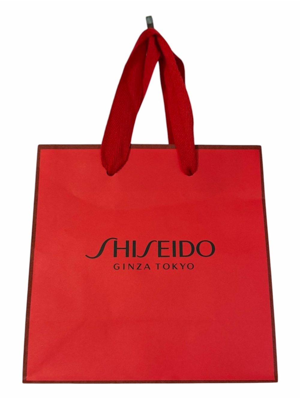 Shiseido Red Gift Shopping Bag with Ribbon Handles 8X4X8